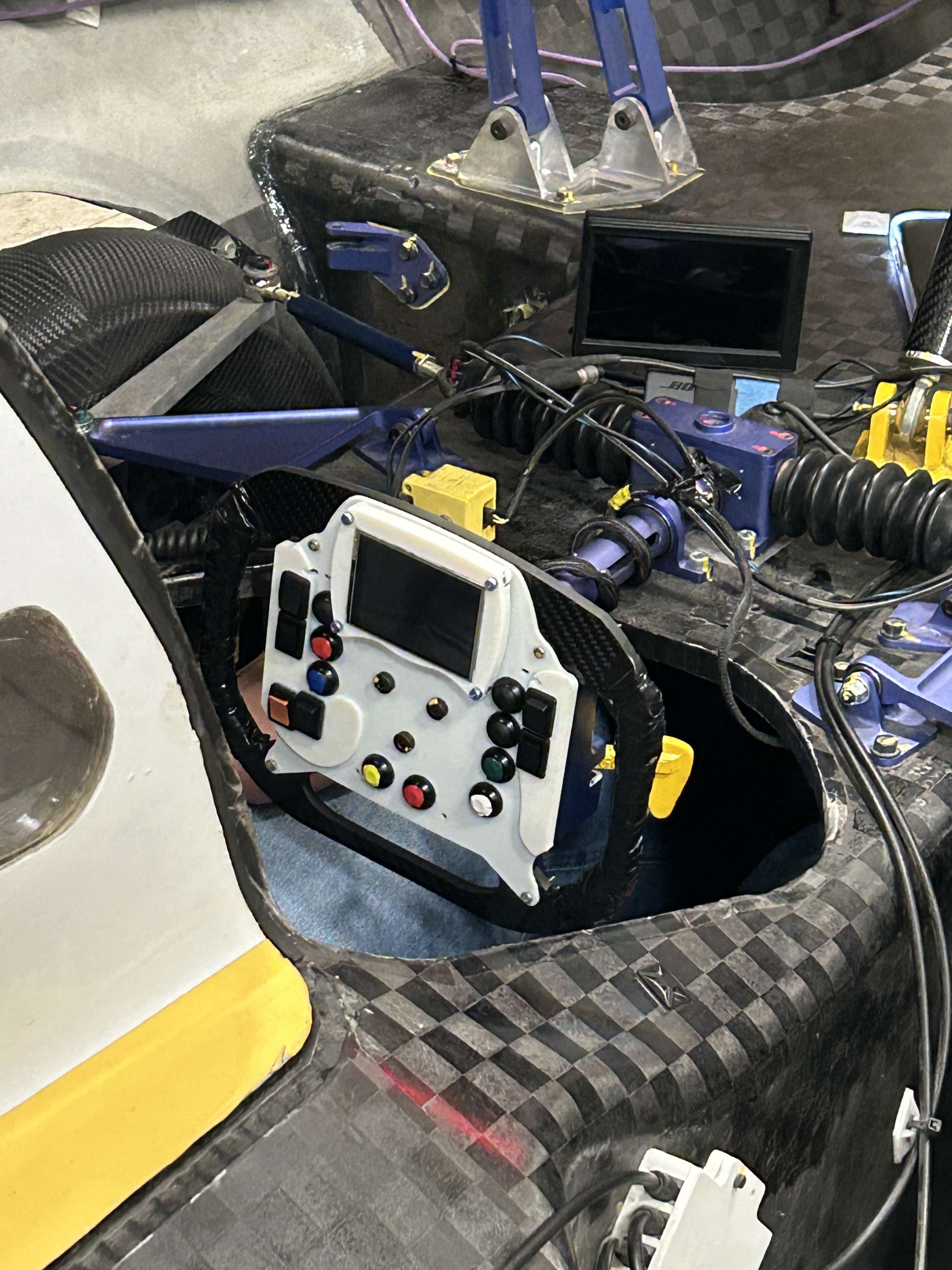 Solar Car Steering Wheel mounted in cockpit